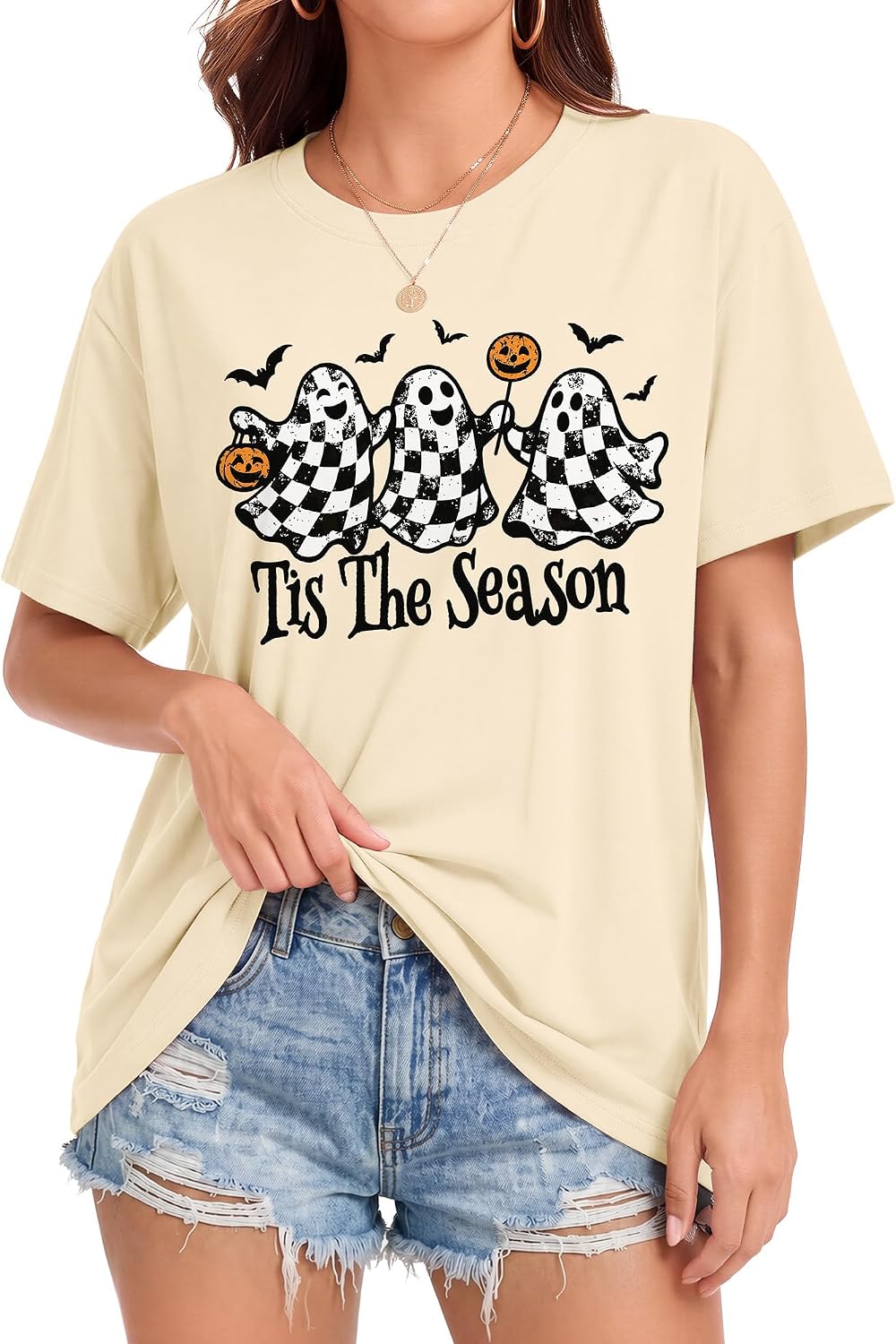 Women Halloween Shirt Oversized Funny Ghost Pumpkin Graphic Fall Tee