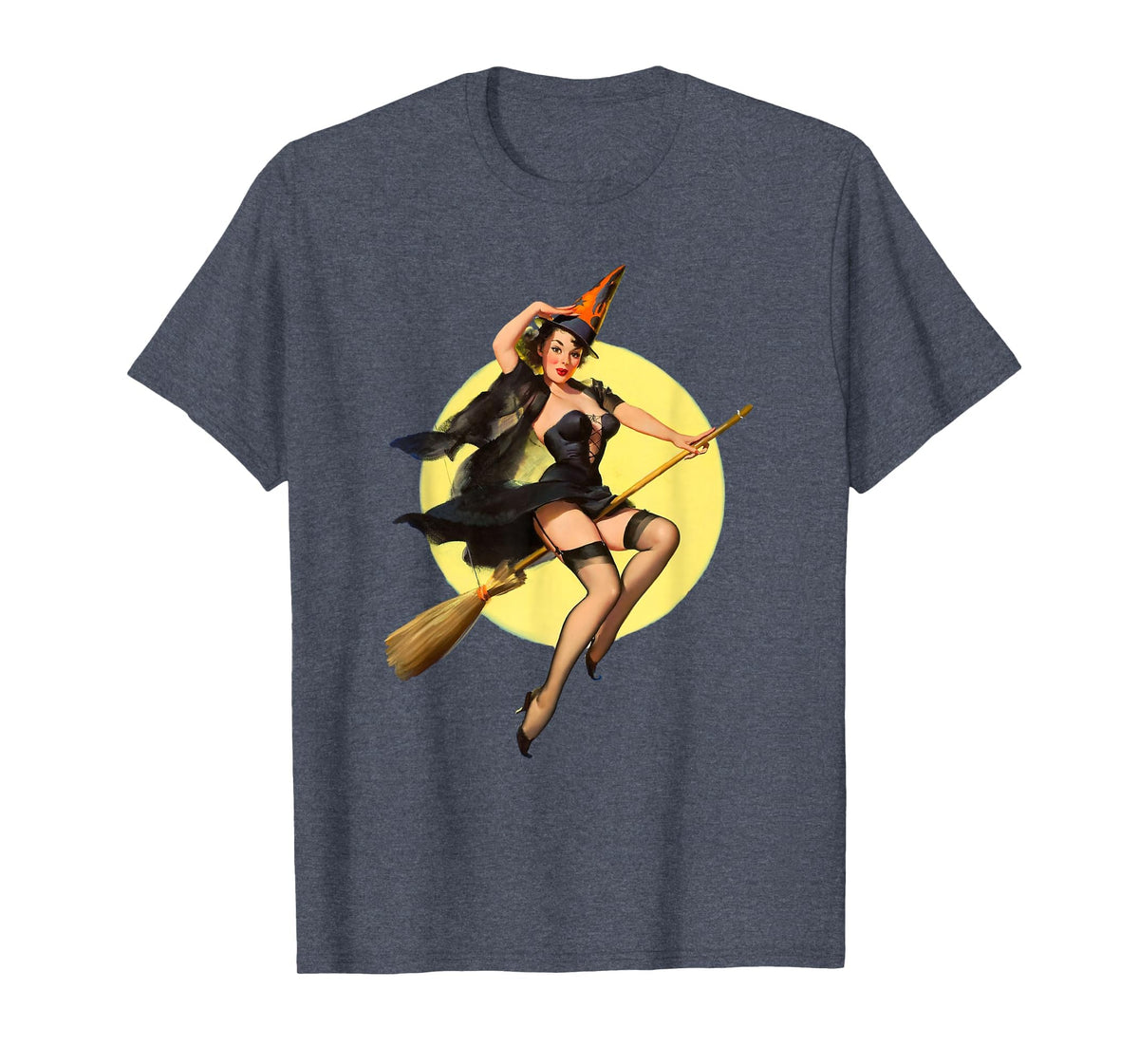 Vintage Pin up Witch Halloween Pinup Girl Funny Ilustration T-Shirt