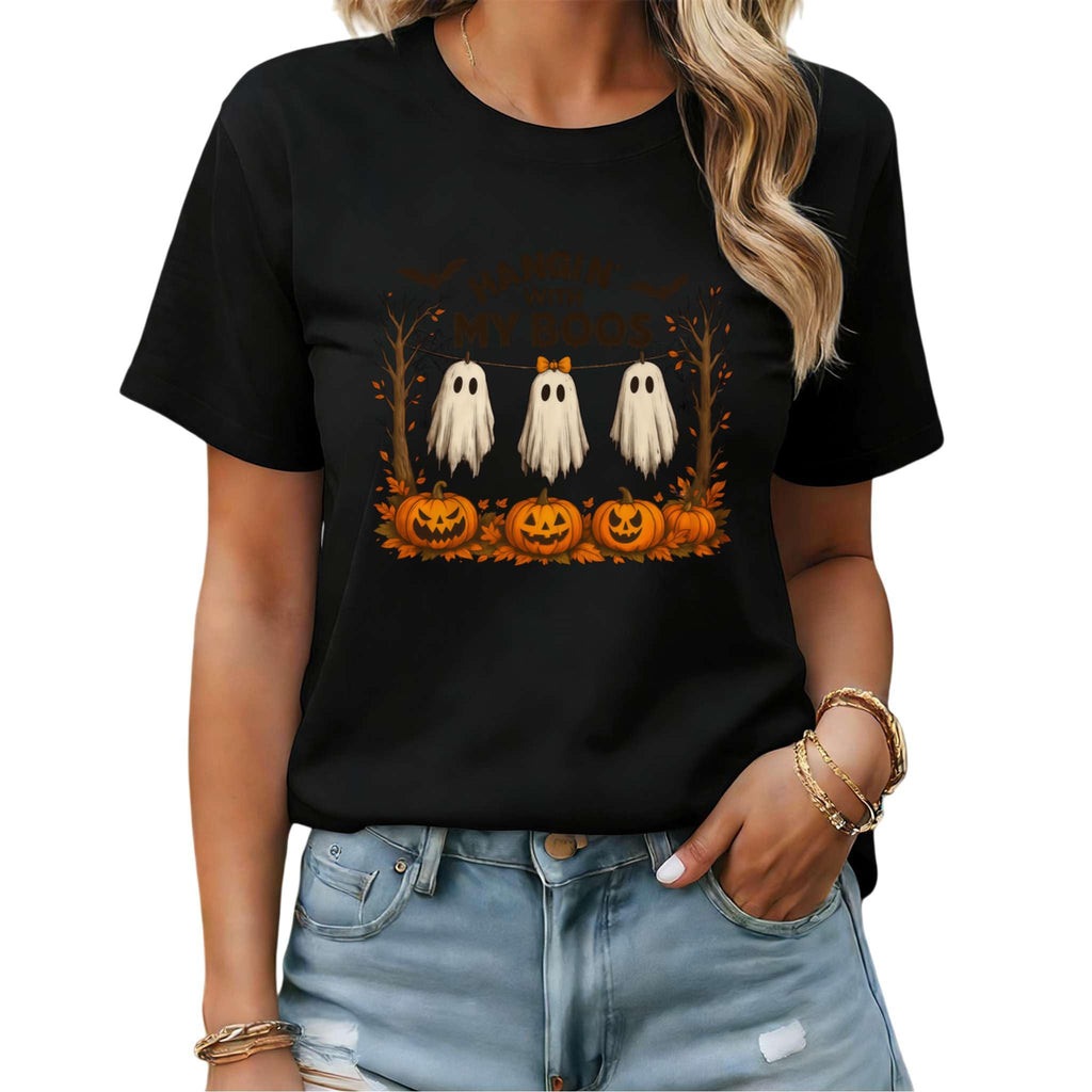 Women's Short Sleeve Crewneck Halloween Graphic Tee Fall Tops