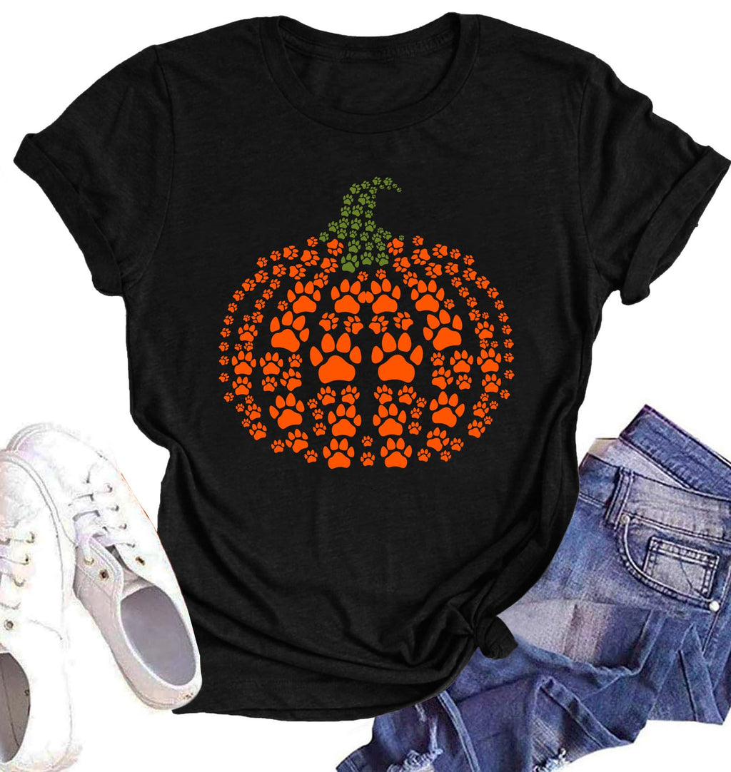 Halloween Pumpkin Shirt Women Leopard Graphic Tees Casual Fall Tops