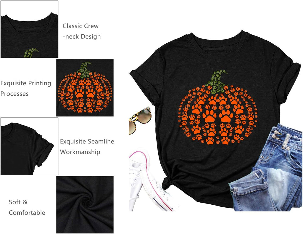 Halloween Pumpkin Shirt Women Leopard Graphic Tees Casual Fall Tops
