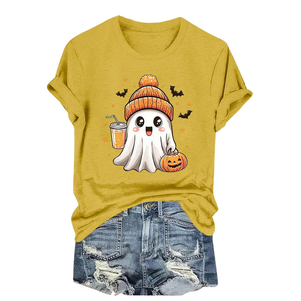 Womens Cotton T Shirts Halloween Cute Graphic Tees Fall Casual Tops