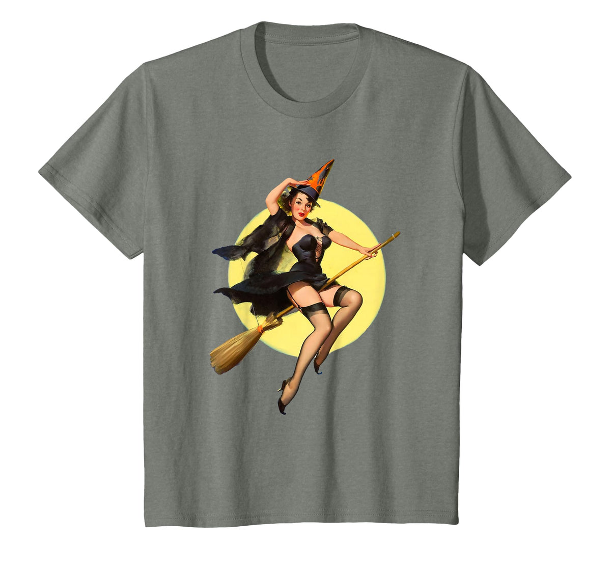 Vintage Pin up Witch Halloween Pinup Girl Funny Ilustration T-Shirt