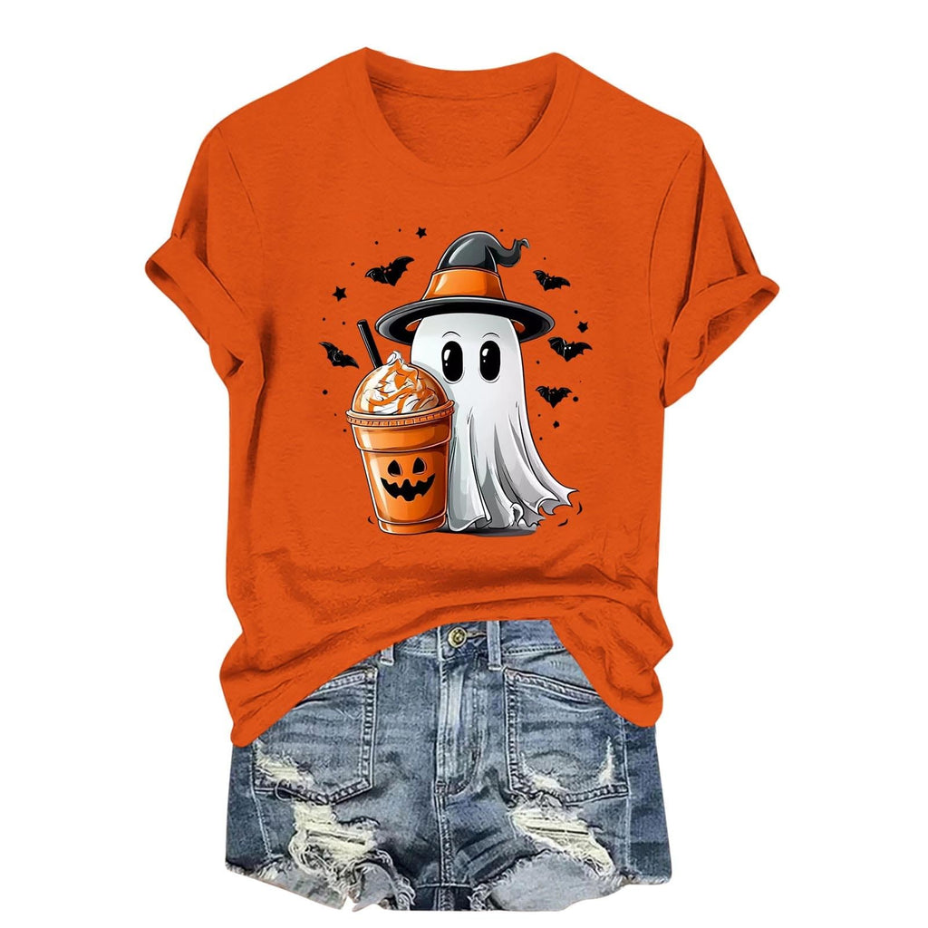 Womens Cotton T Shirts Halloween Cute Graphic Tees Fall Casual Tops
