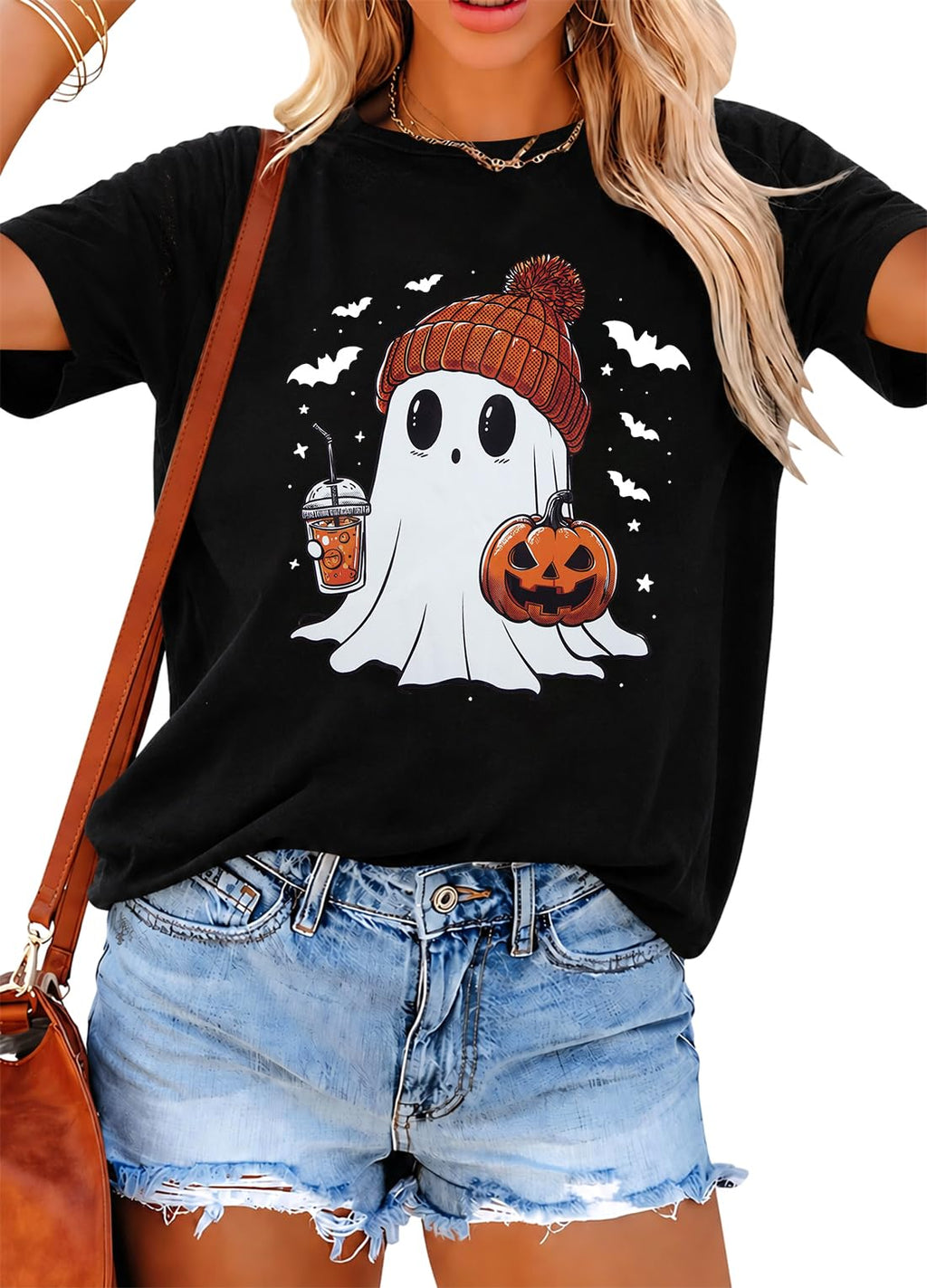 Halloween Shirts for Women Cute Ghost Shirt Fall Spooky Season Tshirt