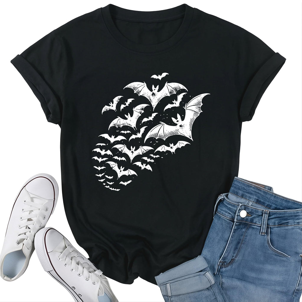 Women's Halloween Graphic T-Shirt Rolled Cuff Sleeve Tee