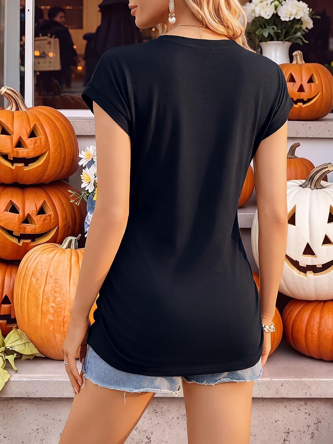 TORARY Halloween Shirts for Women Pumpkin Graphic Tees Fall Shirt