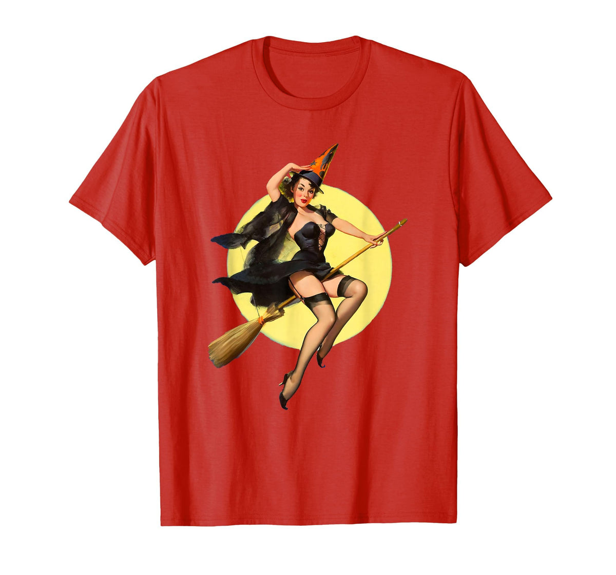 Vintage Pin up Witch Halloween Pinup Girl Funny Ilustration T-Shirt