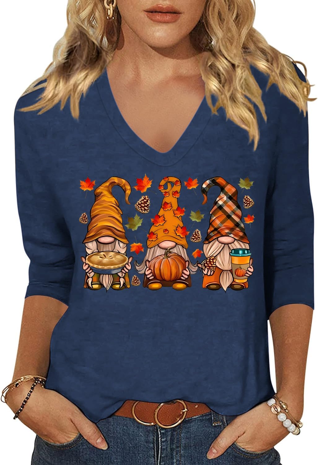 Womens Fall Halloween 3/4 Sleeve V Neck Shirts