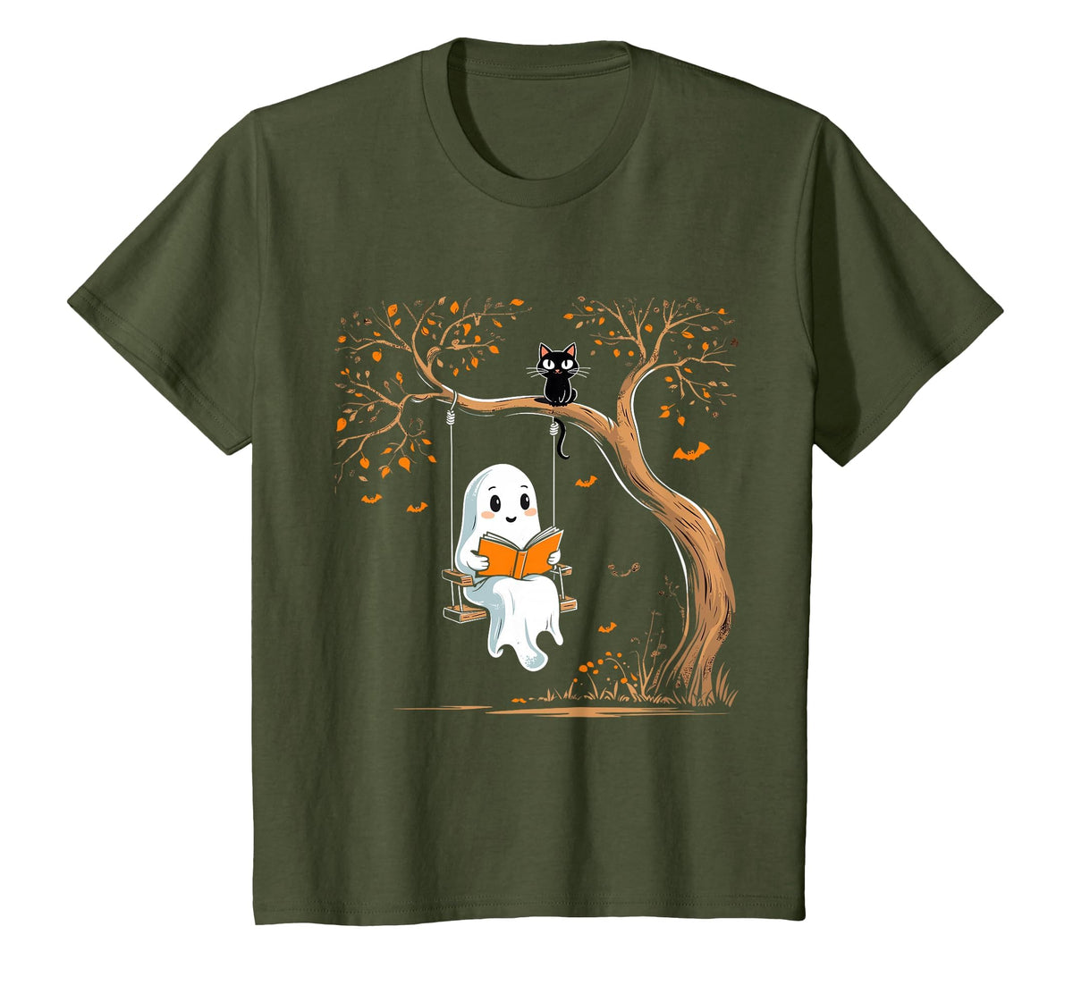 Vintage Ghost Swing Reading Book Swinging Halloween Costume T-Shirt