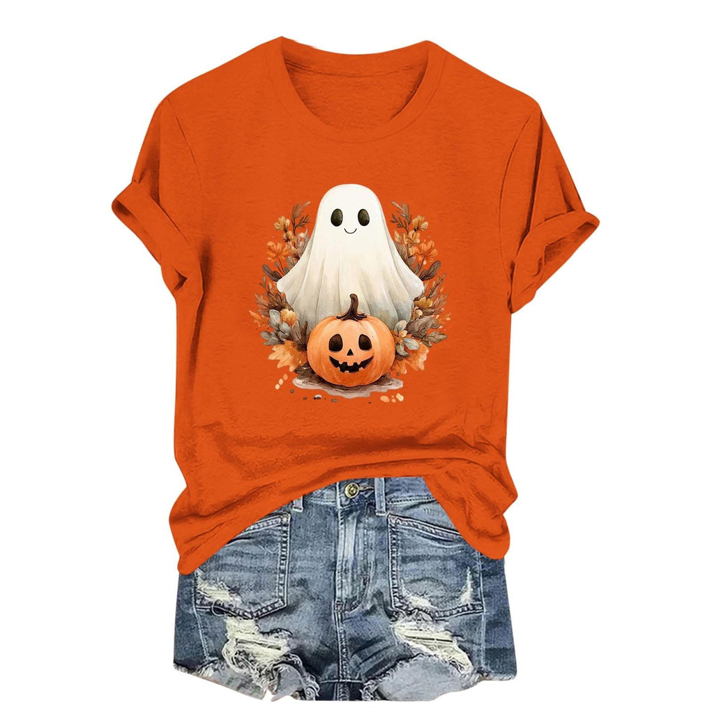 Womens Cotton T Shirts Halloween Cute Graphic Tees Fall Casual Tops
