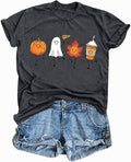 Fall Shirts for Women Funny Halloween Pumpkin Shirt Latte Coffee Graphic Tees Cute Ghost Casual Fall Daily Tops