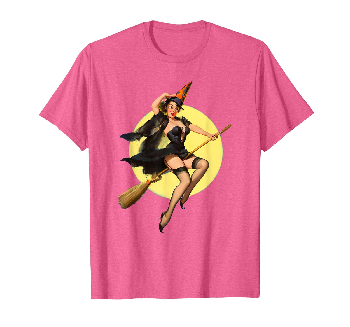 Vintage Pin up Witch Halloween Pinup Girl Funny Ilustration T-Shirt