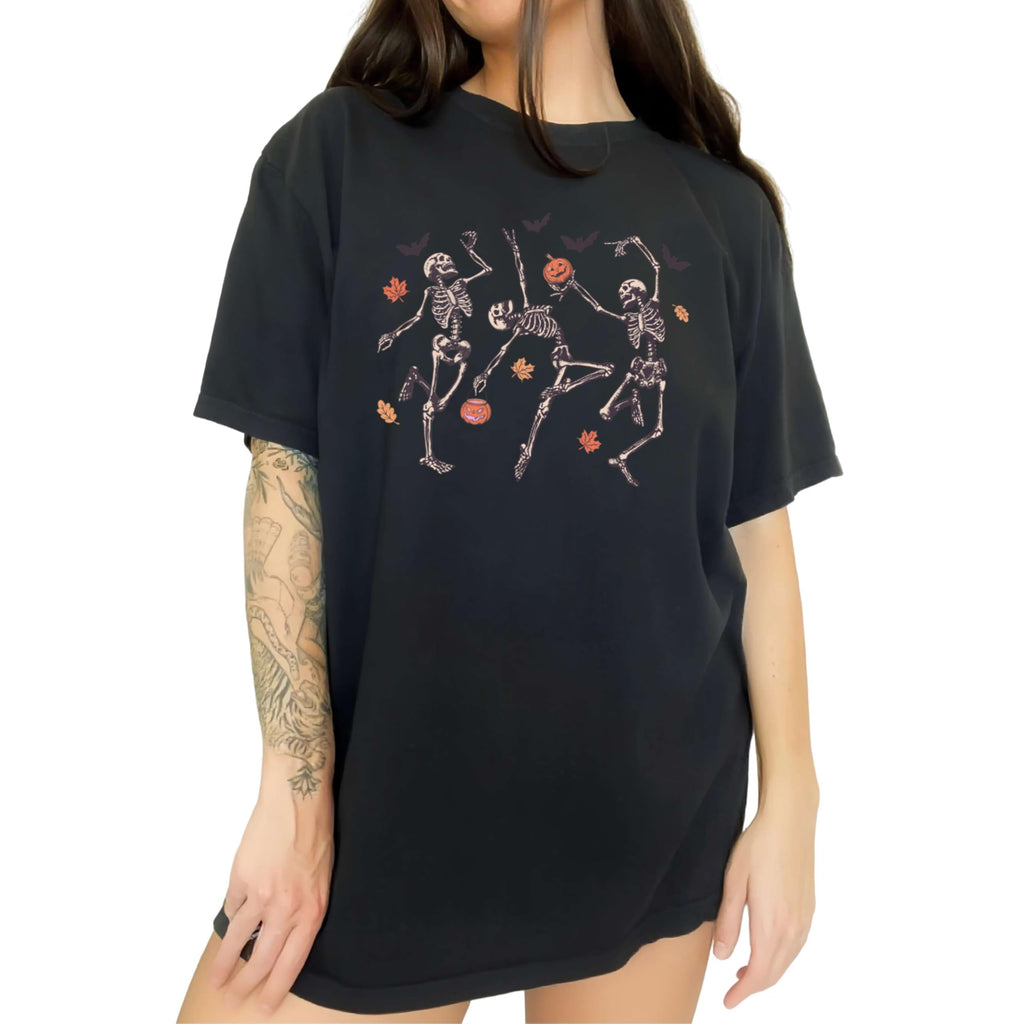 Women's Joy Halloween Skeleton Scene Graphic T-Shirt Top