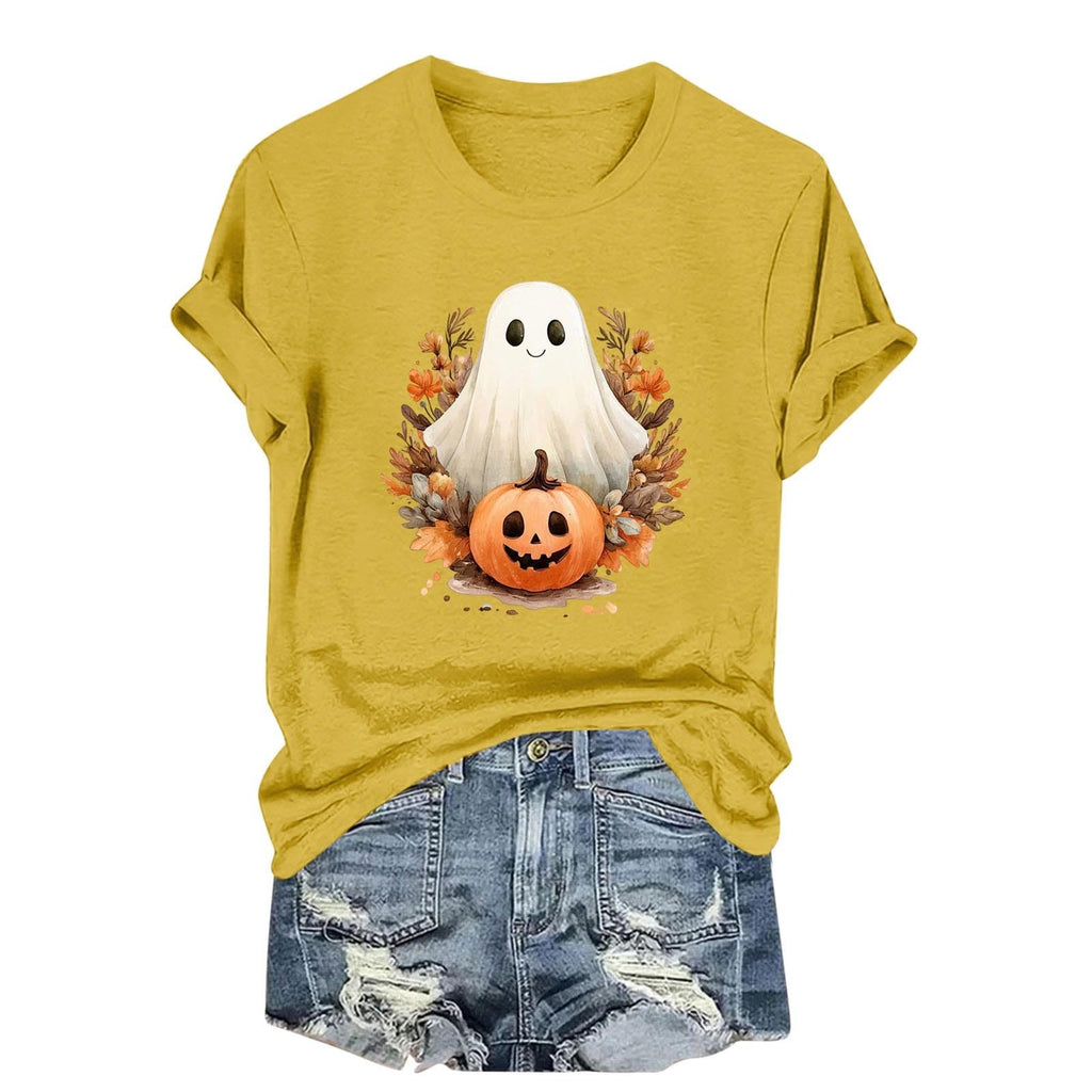 Womens Cotton T Shirts Halloween Cute Graphic Tees Fall Casual Tops