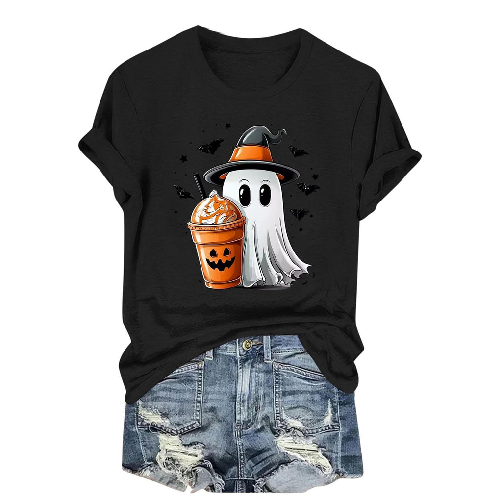 Womens Cotton T Shirts Halloween Cute Graphic Tees Fall Casual Tops
