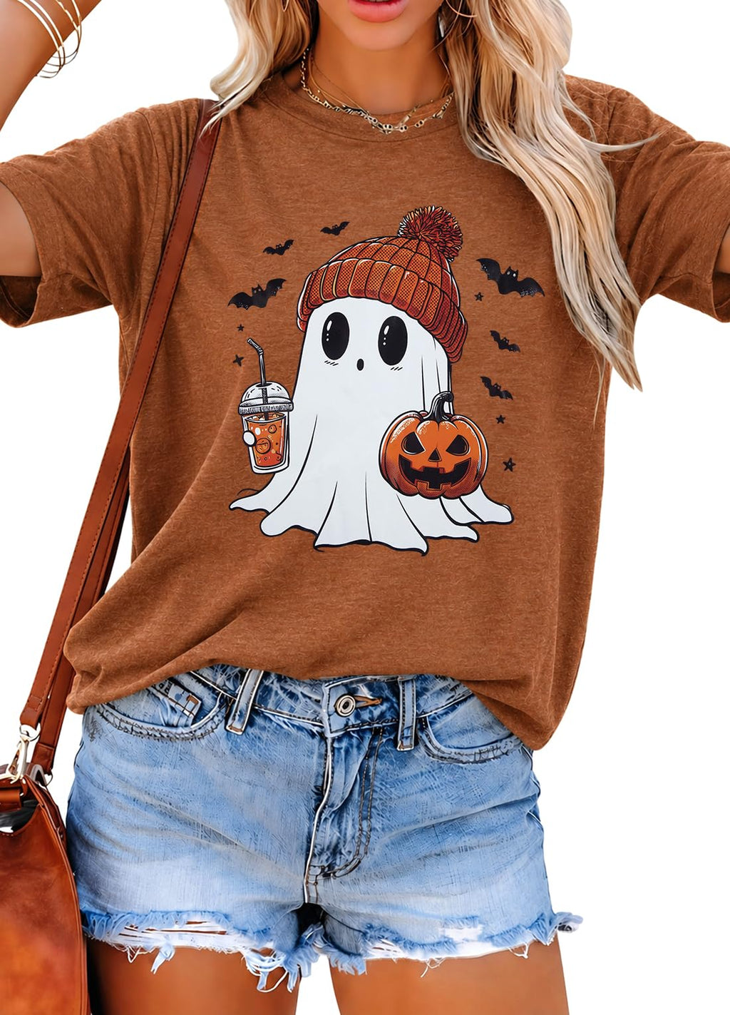 Halloween Shirts for Women Cute Ghost Shirt Fall Spooky Season Tshirt