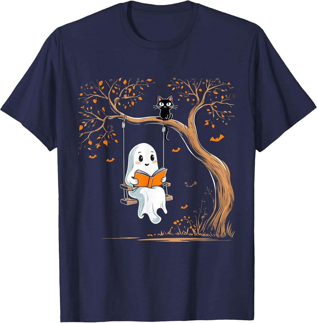 Vintage Ghost Swing Reading Book Swinging Halloween Costume T-Shirt