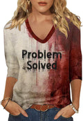 Womens Fall Halloween 3/4 Sleeve V Neck Shirts