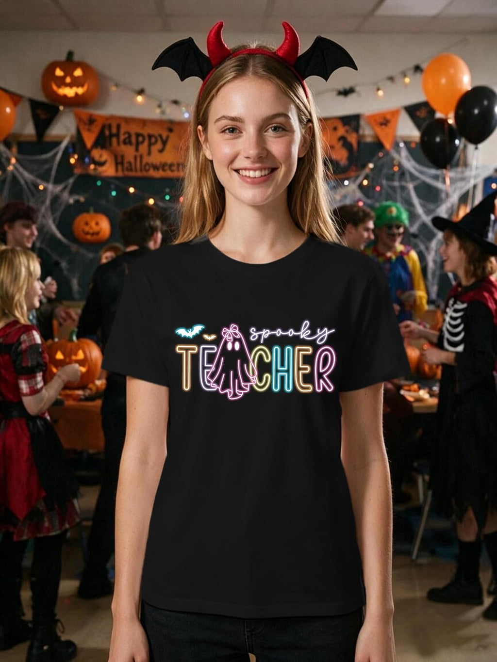 Halloween Shirts for Women Halloween Teacher Tshirt Trick or Teach Tee
