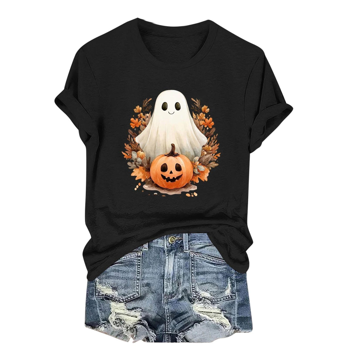 Womens Cotton T Shirts Halloween Cute Graphic Tees Fall Casual Tops