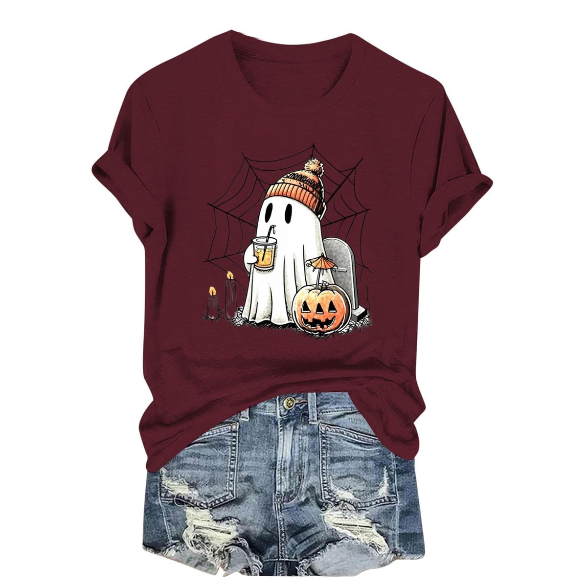 Womens Cotton T Shirts Halloween Cute Graphic Tees Fall Casual Tops