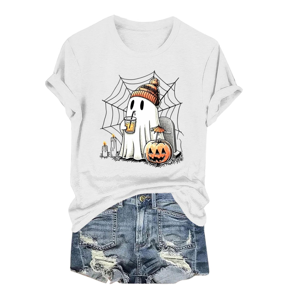 Womens Cotton T Shirts Halloween Cute Graphic Tees Fall Casual Tops