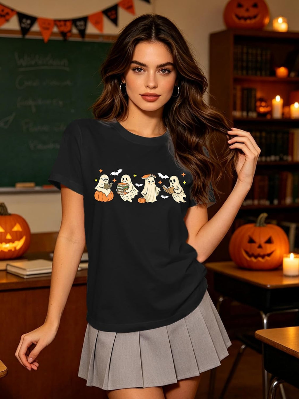Womens Halloween Reader Shirts Ghost Pumpkin T-Shirt