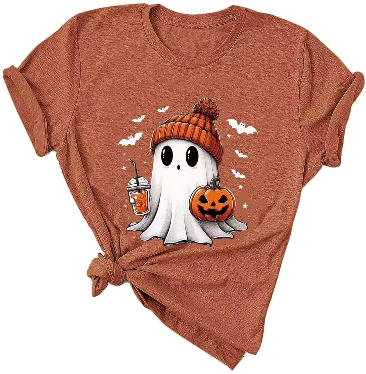 Halloween Shirts for Women Novelty Pumpkin Graphic Print Thanksgiving Fall Tee Tops