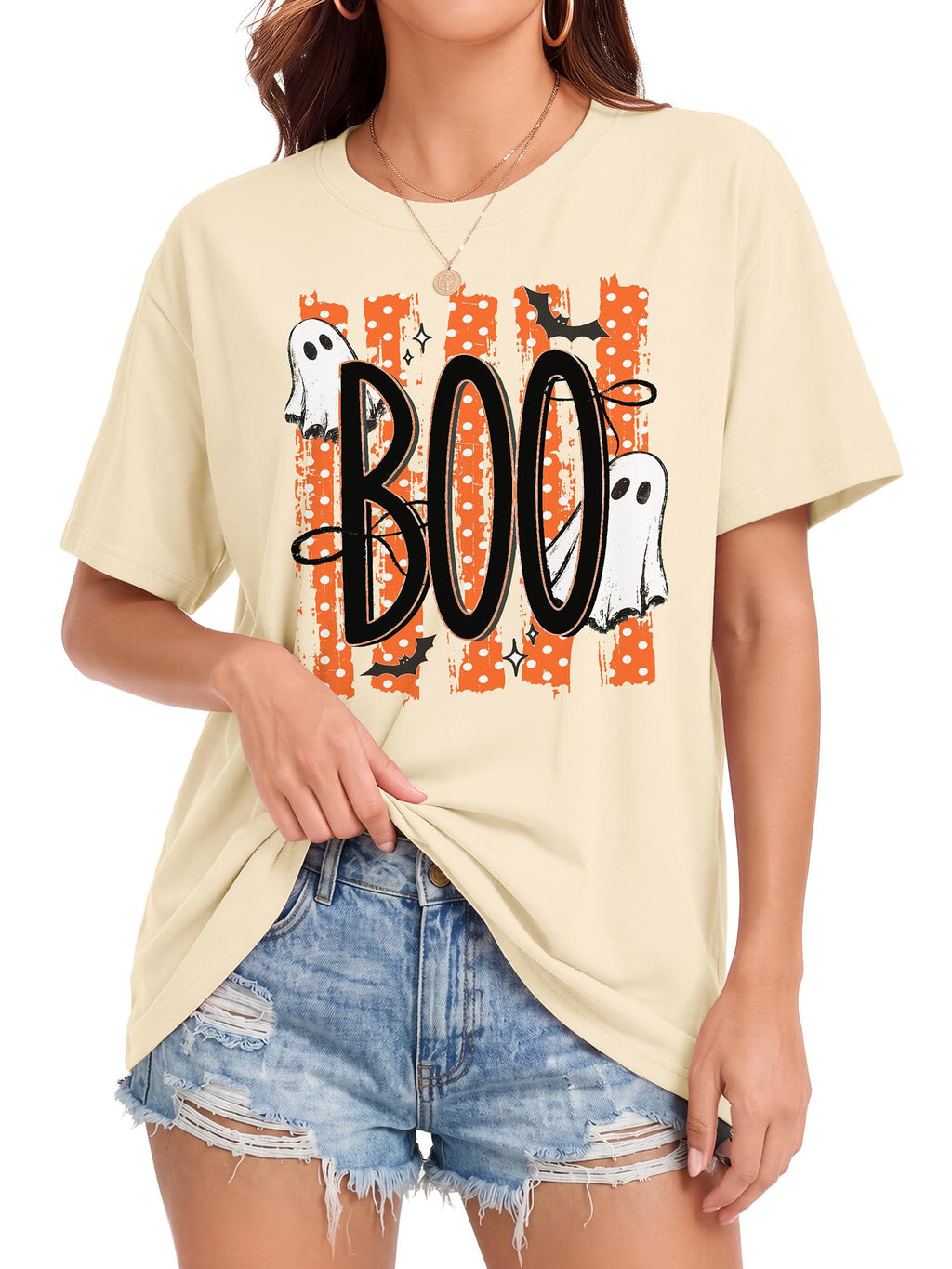 Women Halloween Shirt Oversized Funny Ghost Pumpkin Graphic Fall Tee