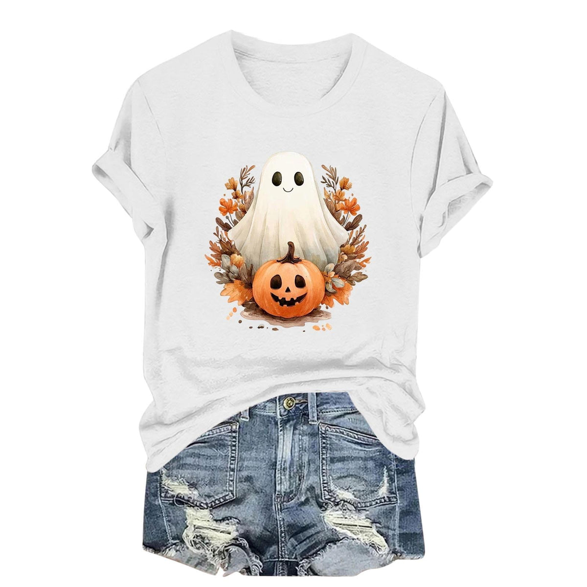 Womens Cotton T Shirts Halloween Cute Graphic Tees Fall Casual Tops