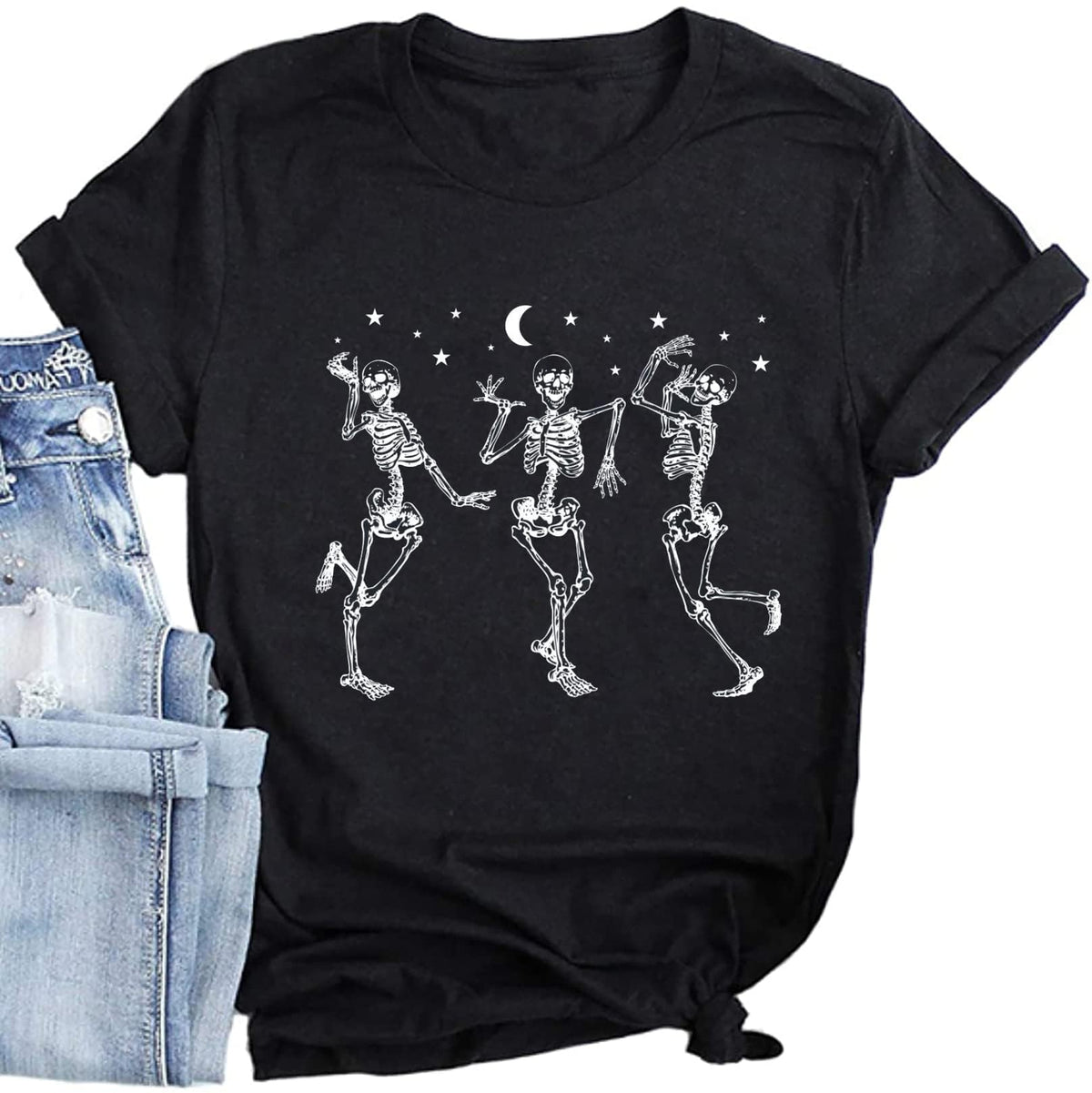 Hot Coffee Skeleton Shirt for Women Halloween Skeleton T-Shirt Funny Fall Skull Graphic Tees Tops Blouse Gift