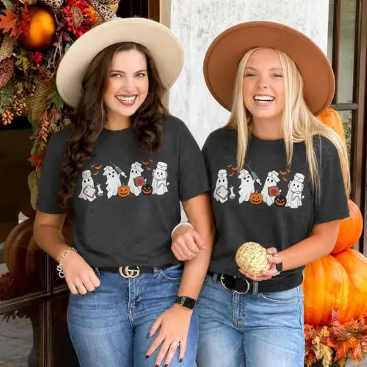 Halloween Nurse Shirts for Women Funny Ghost Nurse Printed Cute Shirts Funny Spooky Halloween Party Short Sleeve Tops