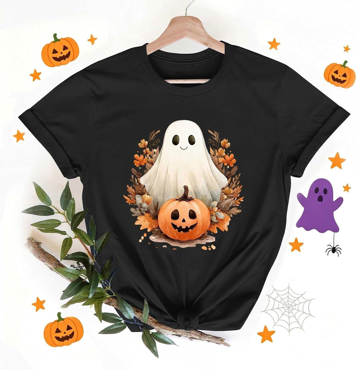 Womens Cotton T Shirts Halloween Cute Graphic Tees Fall Casual Tops