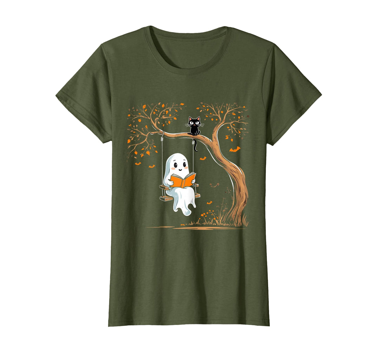 Vintage Ghost Swing Reading Book Swinging Halloween Costume T-Shirt