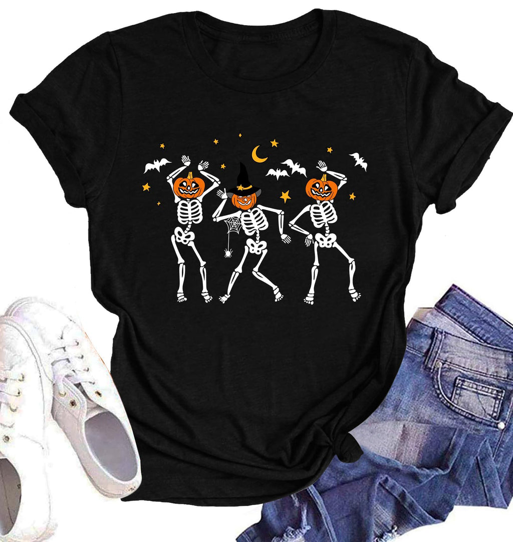 Hot Coffee Skeleton Shirt for Women Halloween Skeleton T-Shirt Funny Fall Skull Graphic Tees Tops Blouse Gift