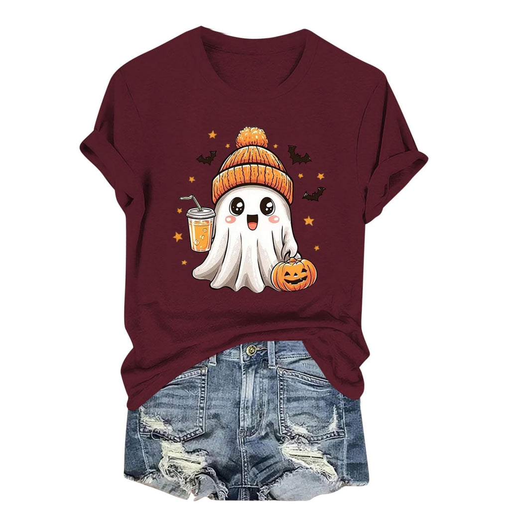 Womens Cotton T Shirts Halloween Cute Graphic Tees Fall Casual Tops