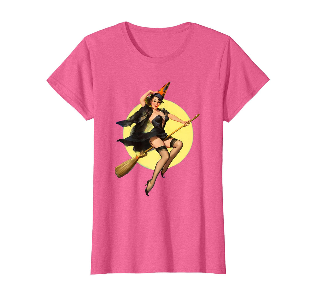 Vintage Pin up Witch Halloween Pinup Girl Funny Ilustration T-Shirt
