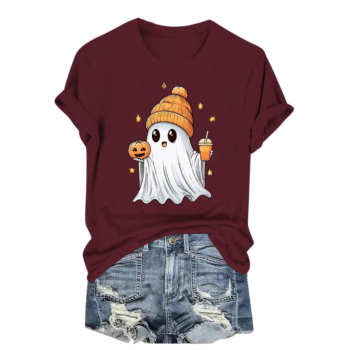 Womens Cotton T Shirts Halloween Cute Graphic Tees Fall Casual Tops