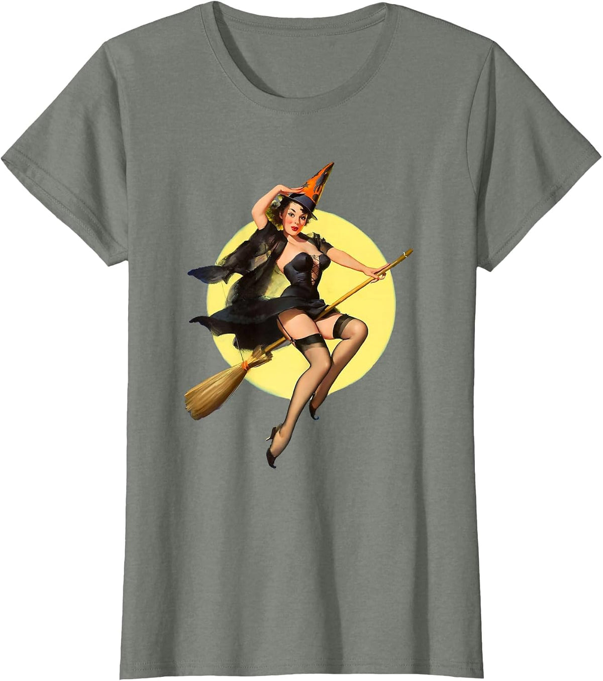 Vintage Pin up Witch Halloween Pinup Girl Funny Ilustration T-Shirt