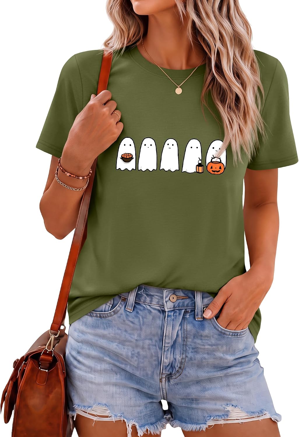 Huukeay Women Halloween Shirt Spooky Ghost Graphic
