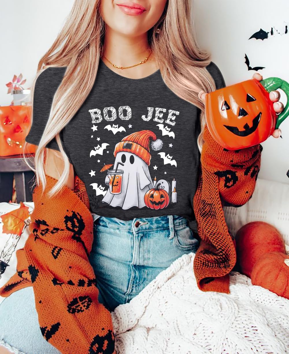 Halloween Shirts Women Ghost Shirt Spooky Season Tee Fall Tops