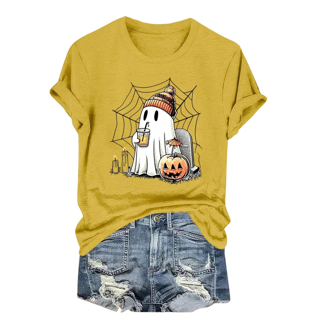 Womens Cotton T Shirts Halloween Cute Graphic Tees Fall Casual Tops