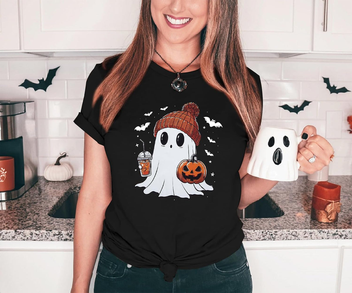 Halloween Shirts for Women Cute Ghost Shirt Fall Spooky Season Tshirt