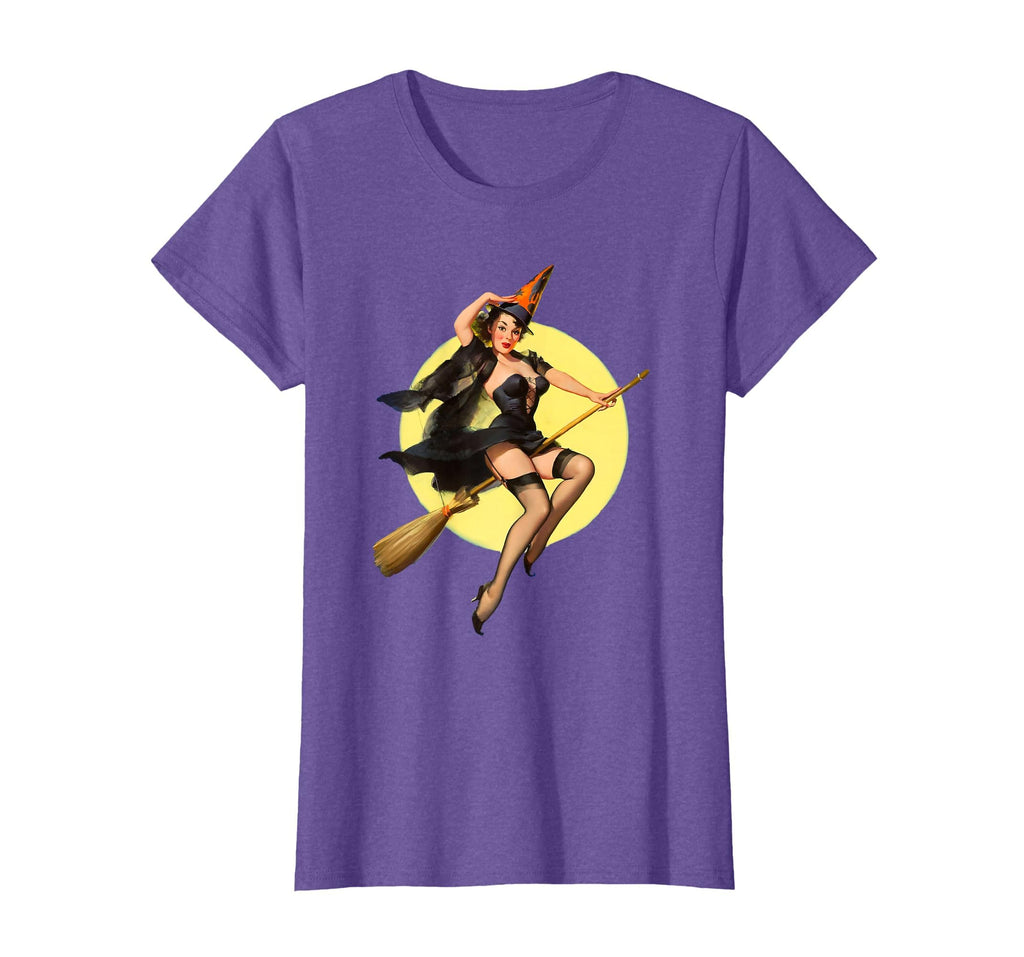 Vintage Pin up Witch Halloween Pinup Girl Funny Ilustration T-Shirt