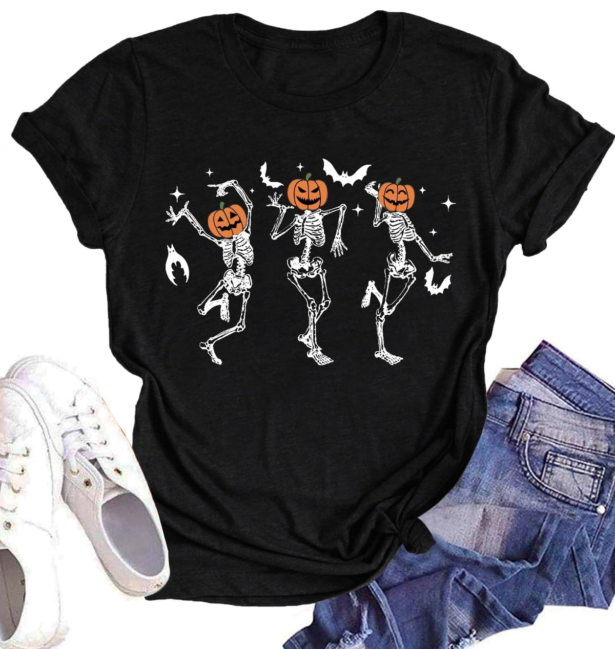 Hot Coffee Skeleton Shirt for Women Halloween Skeleton T-Shirt Funny Fall Skull Graphic Tees Tops Blouse Gift