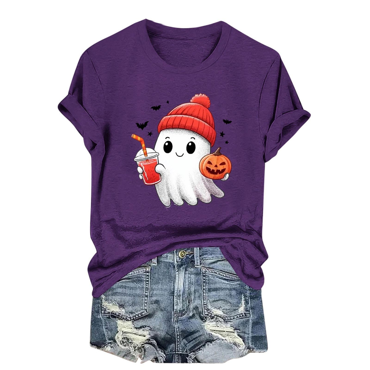 Womens Cotton T Shirts Halloween Cute Graphic Tees Fall Casual Tops