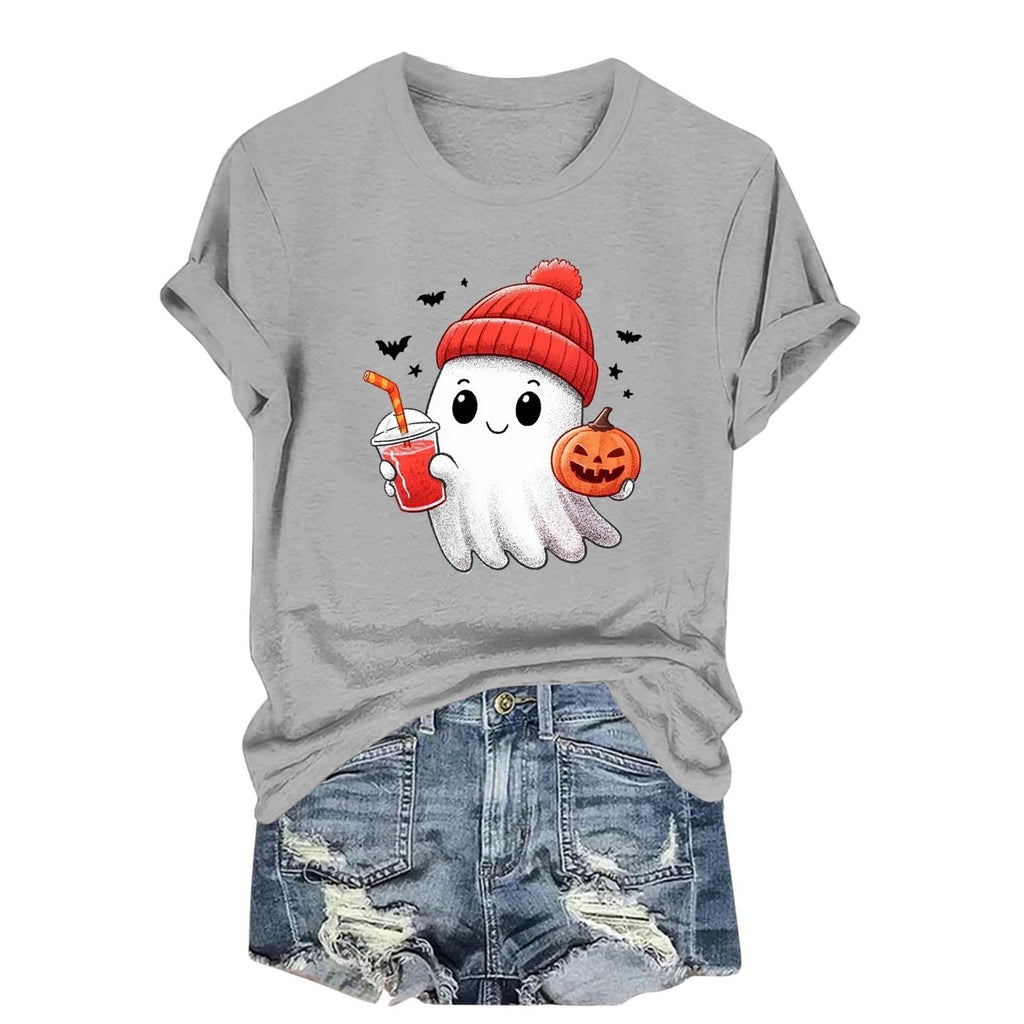 Womens Cotton T Shirts Halloween Cute Graphic Tees Fall Casual Tops