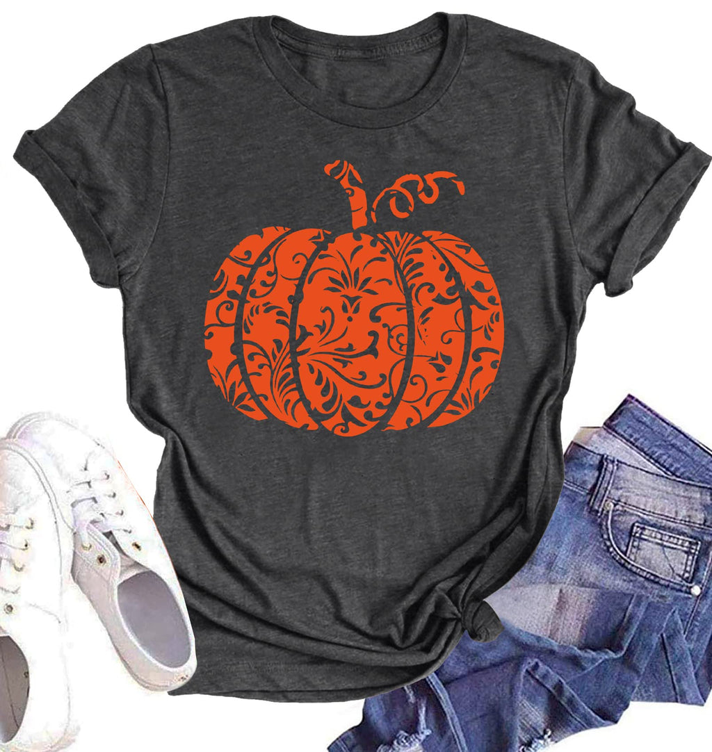 Halloween Pumpkin Shirt Women Leopard Graphic Tees Casual Fall Tops
