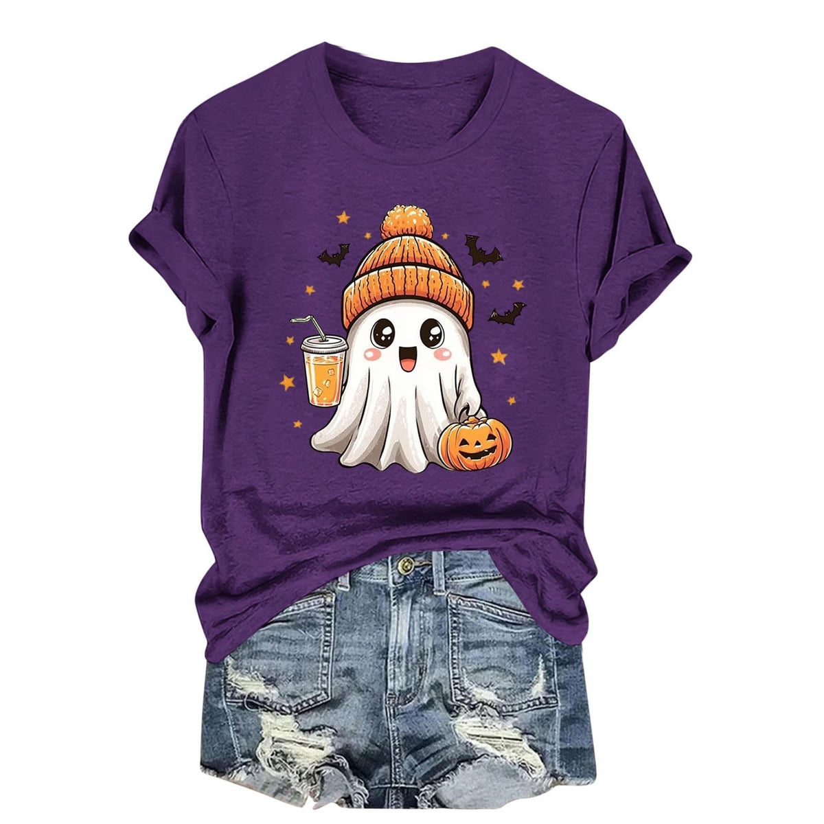 Womens Cotton T Shirts Halloween Cute Graphic Tees Fall Casual Tops